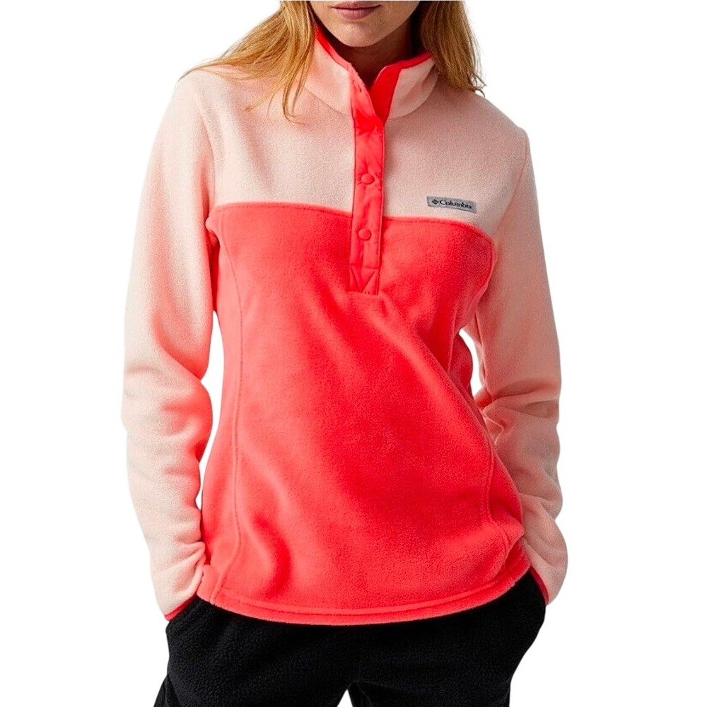 Columbia Benton Springs Snap Front Fleece‎ Pullover Pink Peach AL1302 Womens L